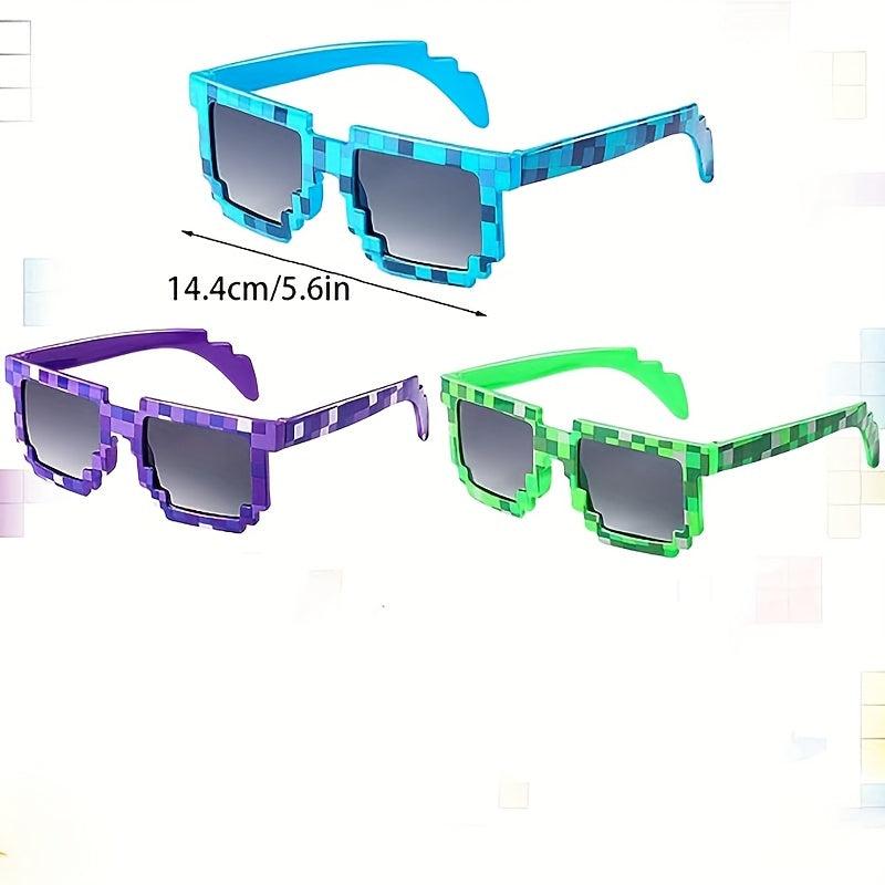 3pcs Gamer Sunglasses Pixel Glasses Theme Party Favors