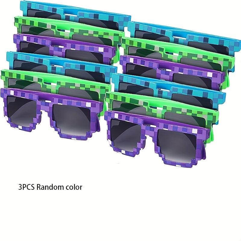 3pcs Gamer Sunglasses Pixel Glasses Theme Party Favors