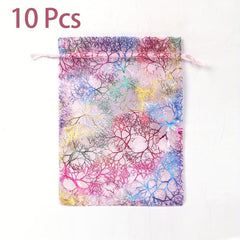 10pcs Bronzing Coral Pattern Gauze Gift Bag with Drawstring - Jewelry Packaging