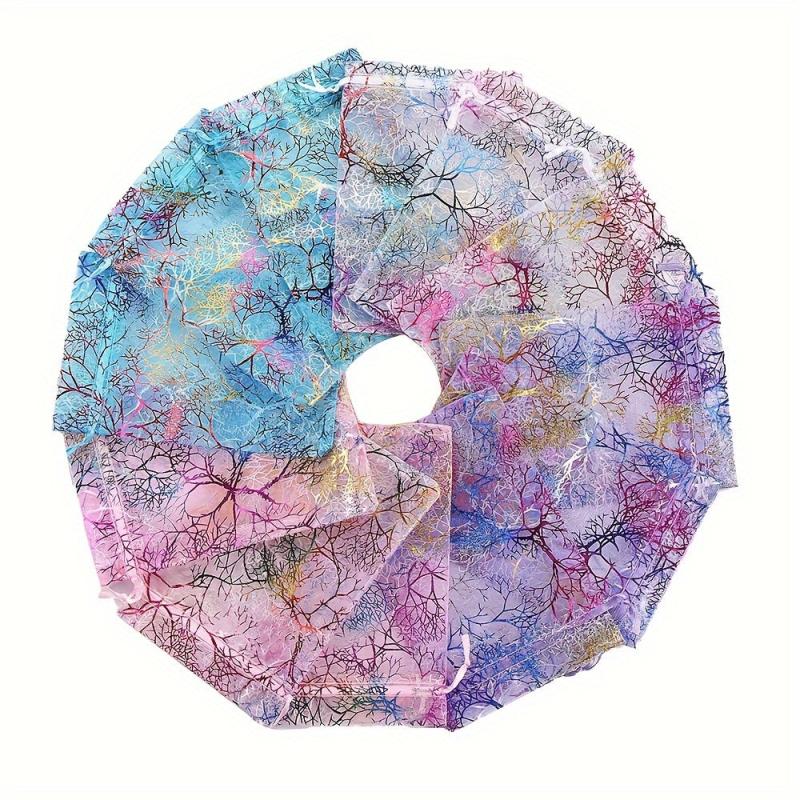 10pcs Bronzing Coral Pattern Gauze Gift Bag with Drawstring - Jewelry Packaging