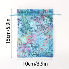 10pcs Bronzing Coral Pattern Gauze Gift Bag with Drawstring - Jewelry Packaging