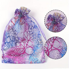 10pcs Bronzing Coral Pattern Gauze Gift Bag with Drawstring - Jewelry Packaging