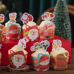 50pcs Christmas Paper Cups Cartoon Decorations Birthday Party Desserts