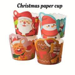 50pcs Christmas Paper Cups Cartoon Decorations Birthday Party Desserts