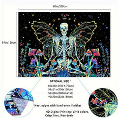 Blacklight Skull Tapestry UV Reactive Space Skeleton Moth Tapestry
