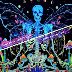 Blacklight Skull Tapestry UV Reactive Space Skeleton Moth Tapestry