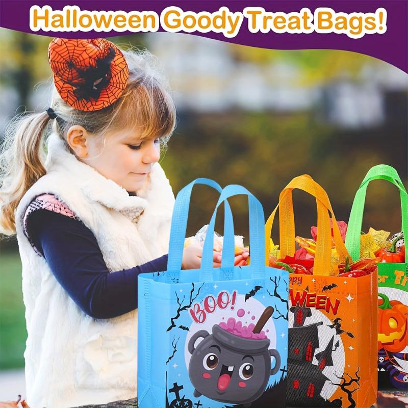 4pcs Halloween Gift Bags Non Woven Trick Or Treat Bags Pumpkin Candy Bags