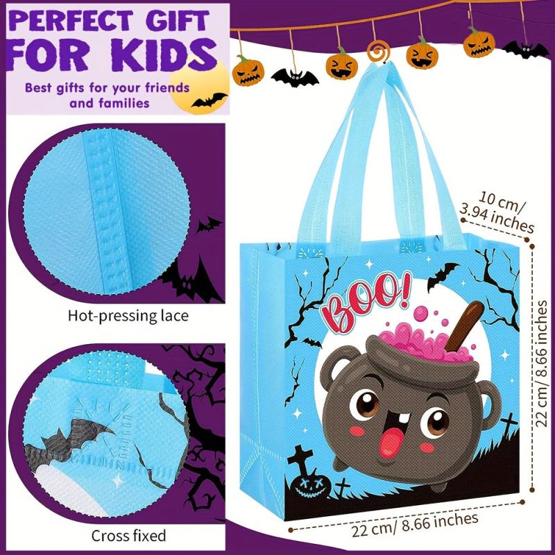 4pcs Halloween Gift Bags Non Woven Trick Or Treat Bags Pumpkin Candy Bags