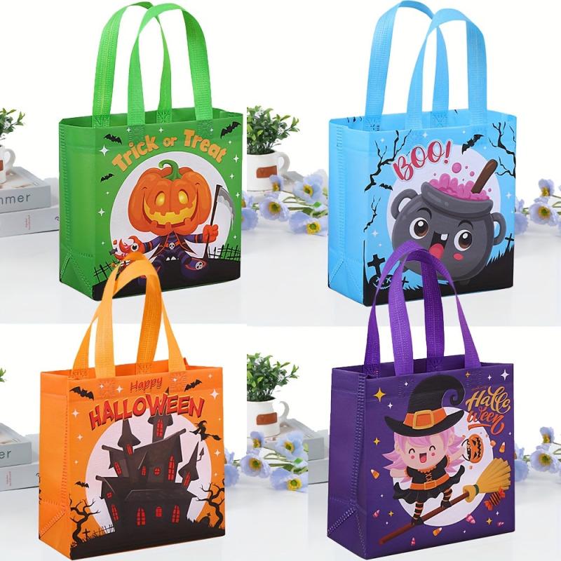 4pcs Halloween Gift Bags Non Woven Trick Or Treat Bags Pumpkin Candy Bags