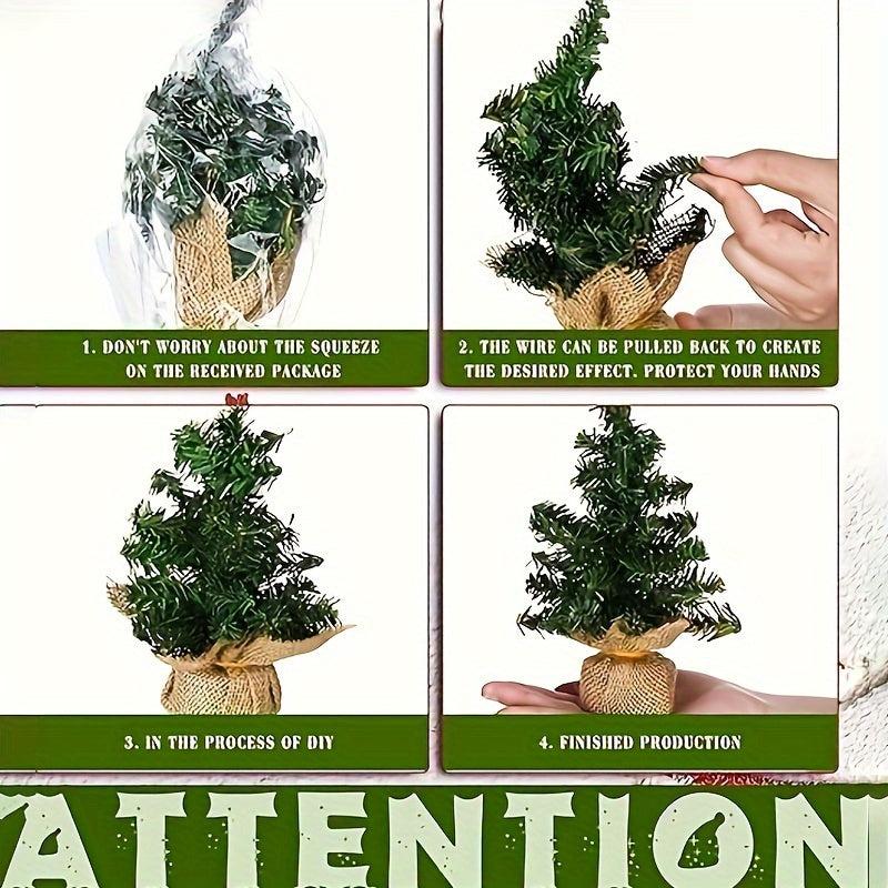 Tabletop Mini Christmas Tree Pine w/ Linen Base for Home Decoration