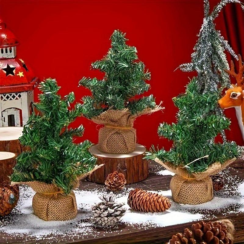 Tabletop Mini Christmas Tree Pine w/ Linen Base for Home Decoration