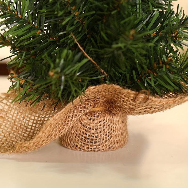 Tabletop Mini Christmas Tree Pine w/ Linen Base for Home Decoration