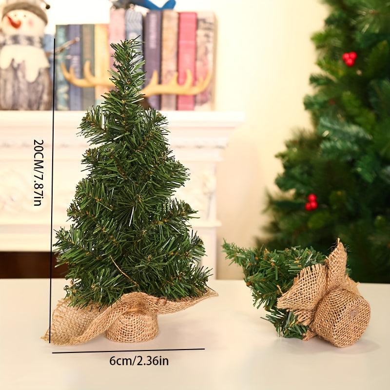 Tabletop Mini Christmas Tree Pine w/ Linen Base for Home Decoration