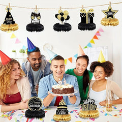 Birthday Party Table Toppers & Photo Booth Props - 24pcs Gold Decorations