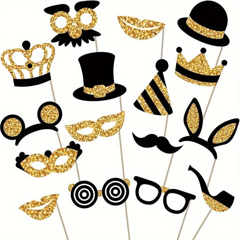 Birthday Party Table Toppers & Photo Booth Props - 24pcs Gold Decorations