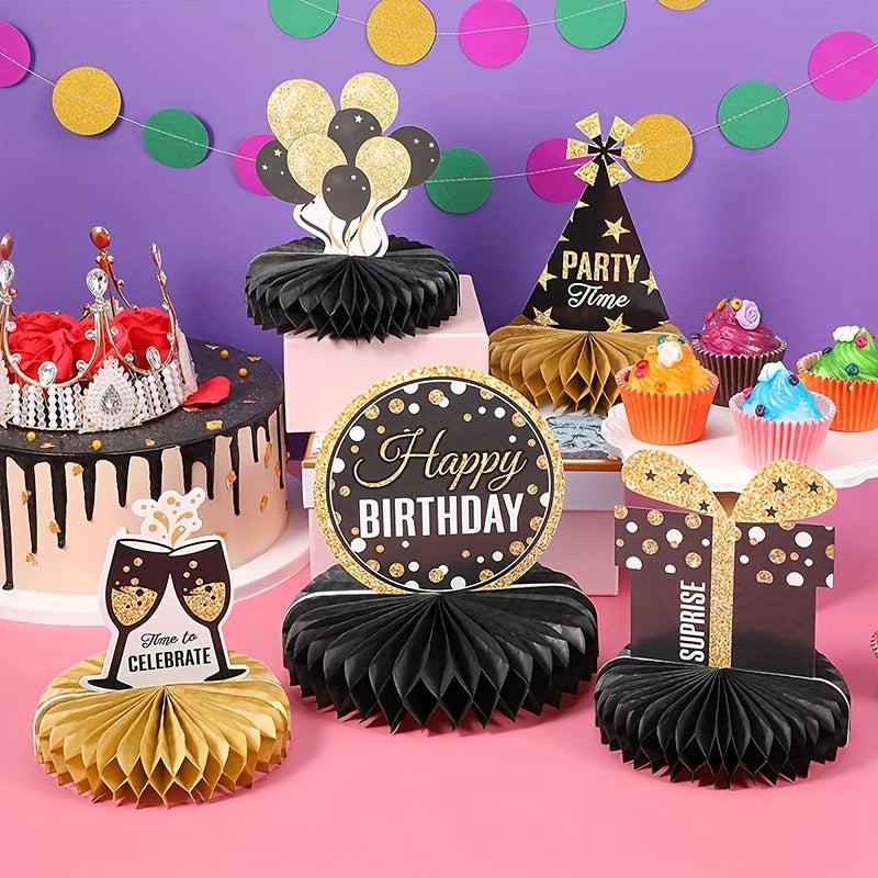 Birthday Party Table Toppers & Photo Booth Props - 24pcs Gold Decorations