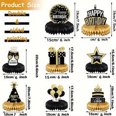 Birthday Party Table Toppers & Photo Booth Props - 24pcs Gold Decorations