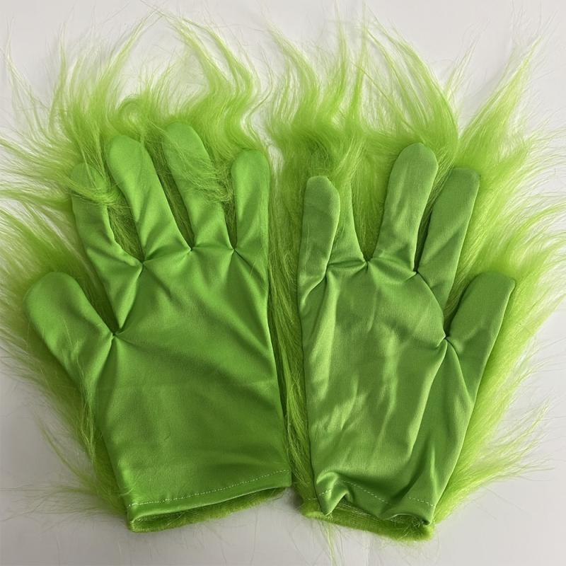 Green Christmas Gloves with Long Hair