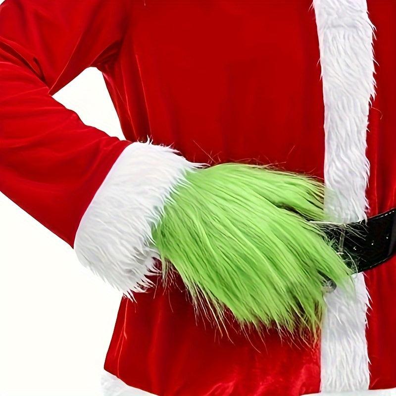 Green Christmas Gloves with Long Hair