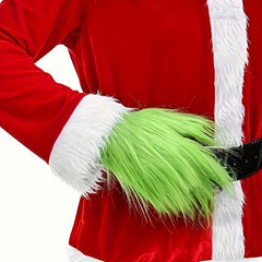 Green Christmas Gloves with Long Hair