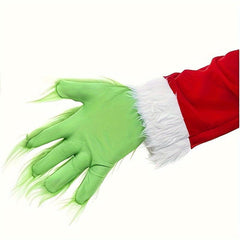 Green Christmas Gloves with Long Hair