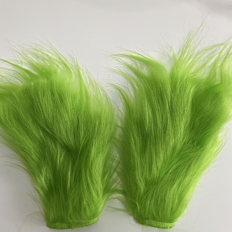 Green Christmas Gloves with Long Hair