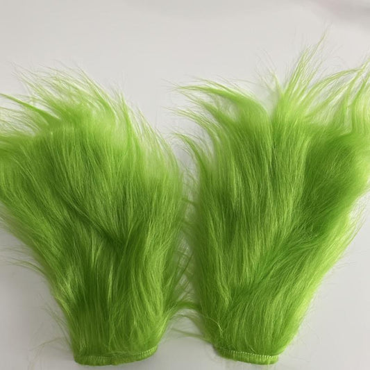 Green Christmas Gloves with Long Hair