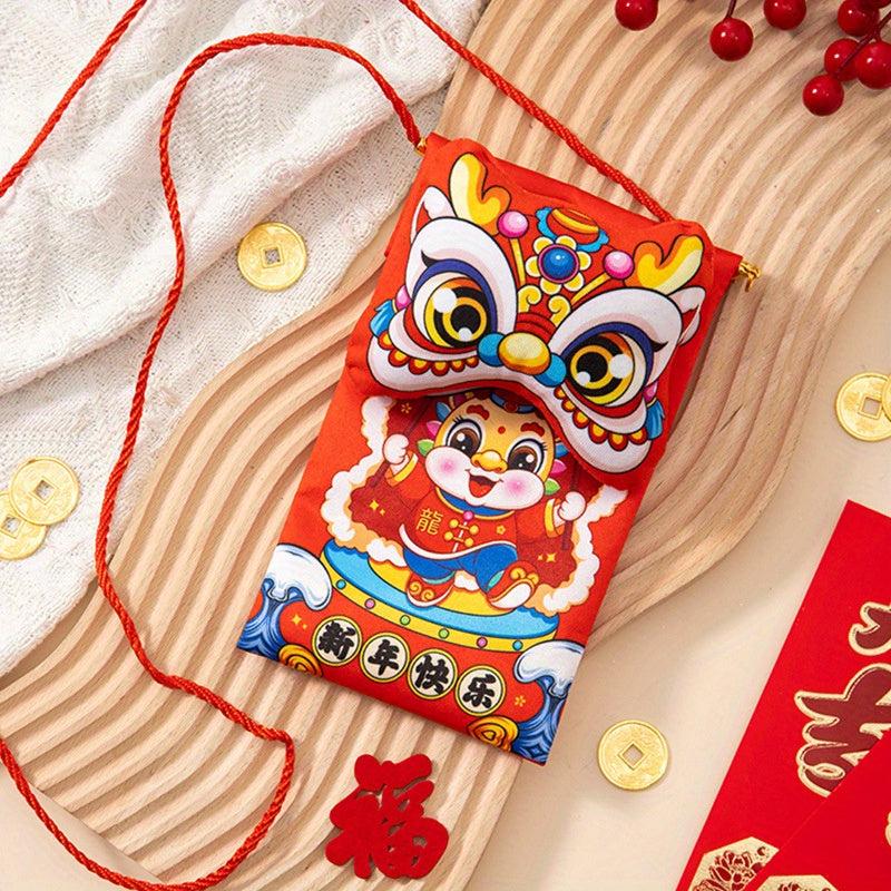 3D Dragon Year Red Envelope Bag with Rope Fabric Spring Wrap
