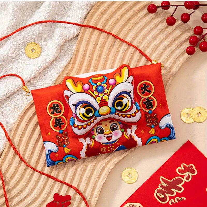 3D Dragon Year Red Envelope Bag with Rope Fabric Spring Wrap