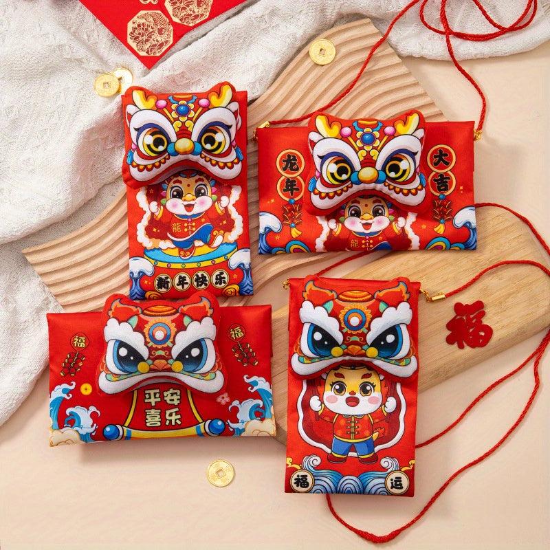 3D Dragon Year Red Envelope Bag with Rope Fabric Spring Wrap