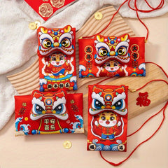 3D Dragon Year Red Envelope Bag with Rope Fabric Spring Wrap