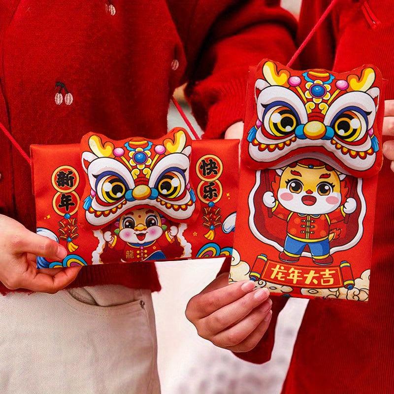 3D Dragon Year Red Envelope Bag with Rope Fabric Spring Wrap