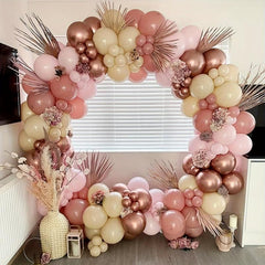 Vintage Pink Apricot Sand Metal Rose Golden Balloon Set