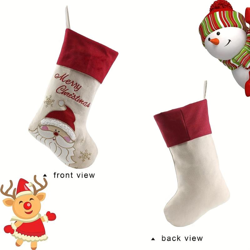 3pcs Retro Christmas Stocking Set Santa Claus Snowman Reindeer Large Stocking