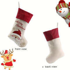 3pcs Retro Christmas Stocking Set Santa Claus Snowman Reindeer Large Stocking