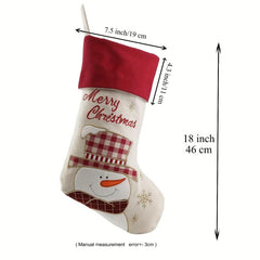3pcs Retro Christmas Stocking Set Santa Claus Snowman Reindeer Large Stocking