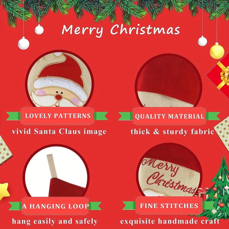 3pcs Retro Christmas Stocking Set Santa Claus Snowman Reindeer Large Stocking
