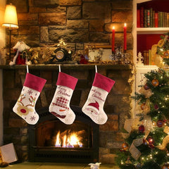 3pcs Retro Christmas Stocking Set Santa Claus Snowman Reindeer Large Stocking