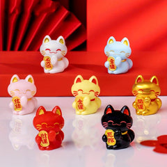 9pcs Spring Fortune Cat Figurines Good Luck Decoration
