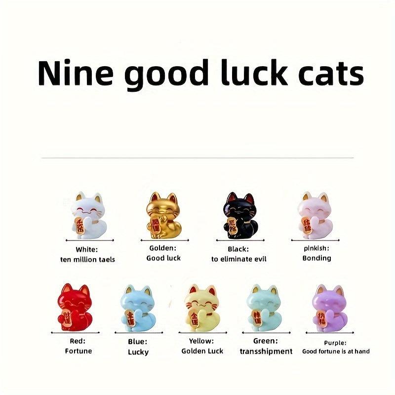 9pcs Spring Fortune Cat Figurines Good Luck Decoration