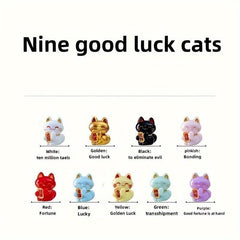 9pcs Spring Fortune Cat Figurines Good Luck Decoration