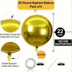 6pcs Silvery Golden 4D Foil Balloons For Bachelorette Wedding Birthday