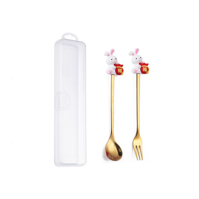 4pcs Easter Rabbit Spoon Fork Set Stainless Steel Coffee Spoon Gift Decoration