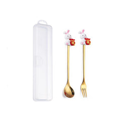 4pcs Easter Rabbit Spoon Fork Set Stainless Steel Coffee Spoon Gift Decoration