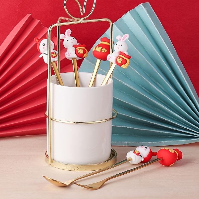 4pcs Easter Rabbit Spoon Fork Set Stainless Steel Coffee Spoon Gift Decoration
