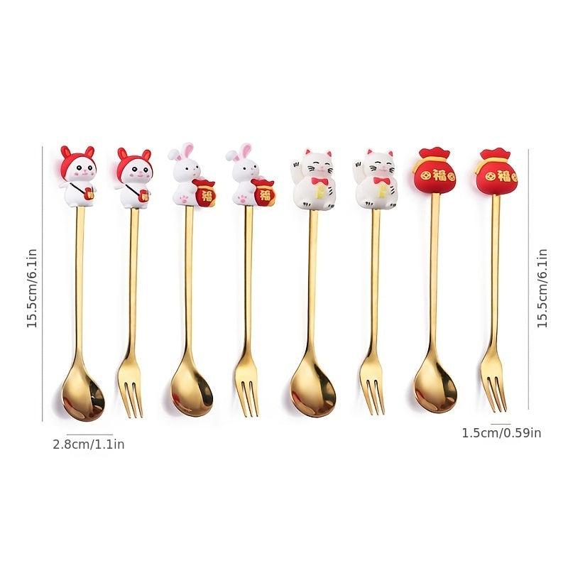 4pcs Easter Rabbit Spoon Fork Set Stainless Steel Coffee Spoon Gift Decoration