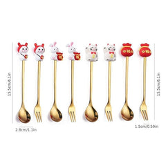 4pcs Easter Rabbit Spoon Fork Set Stainless Steel Coffee Spoon Gift Decoration