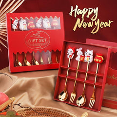 4pcs Easter Rabbit Spoon Fork Set Stainless Steel Coffee Spoon Gift Decoration