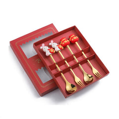 4pcs Easter Rabbit Spoon Fork Set Stainless Steel Coffee Spoon Gift Decoration