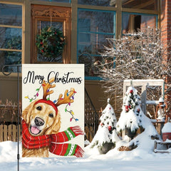 Christmas Garden Flag Double Sided Golden Retriever Dog Flag Welcome Winter Xmas